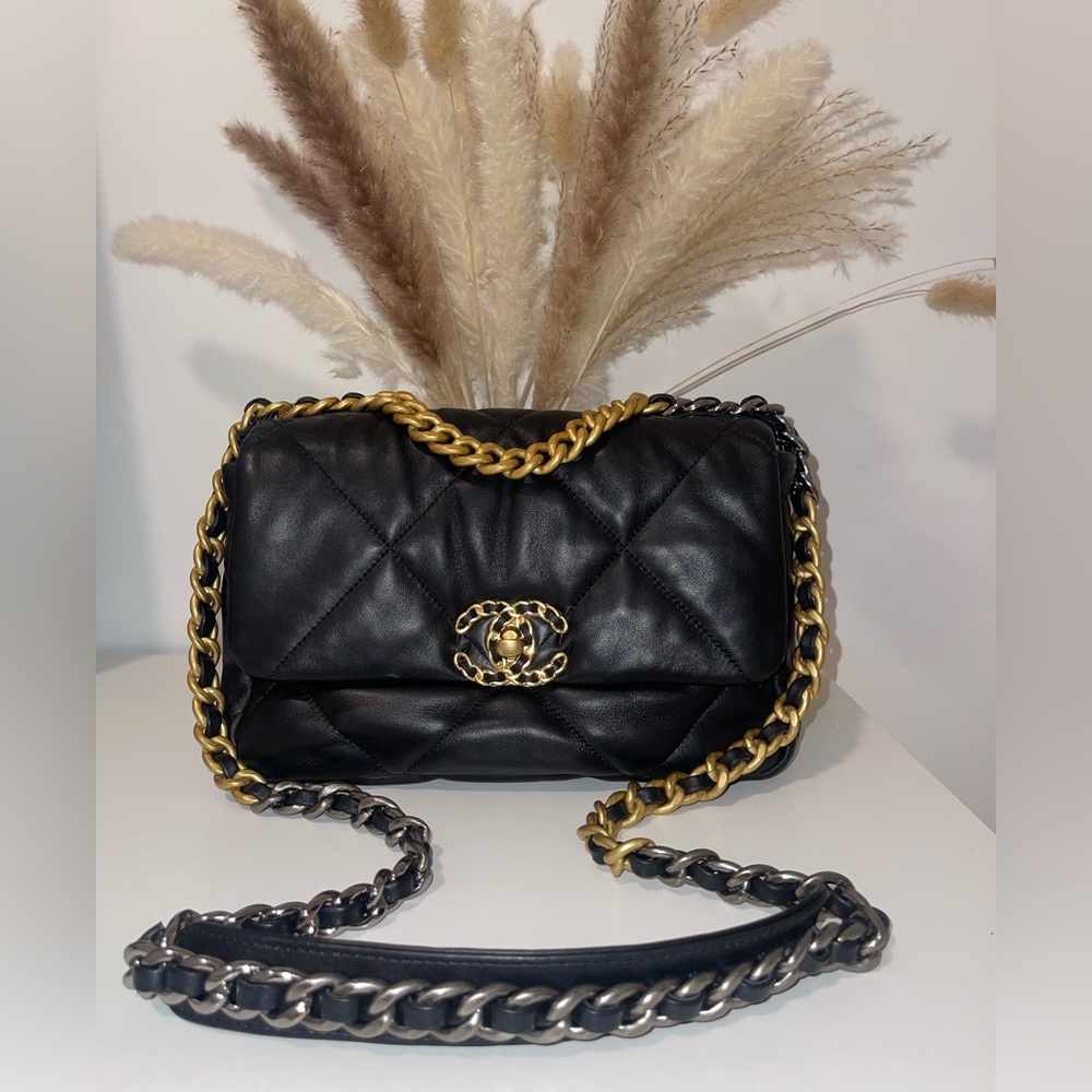 Chanel Medium Lambskin 19 Flap Satchel
Black, Gold and silver